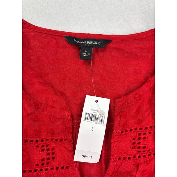 Banana Republic Factory Red Semi Sheer Swiss Dot Textured Long Sleeve Top L New - Picture 5 of 6